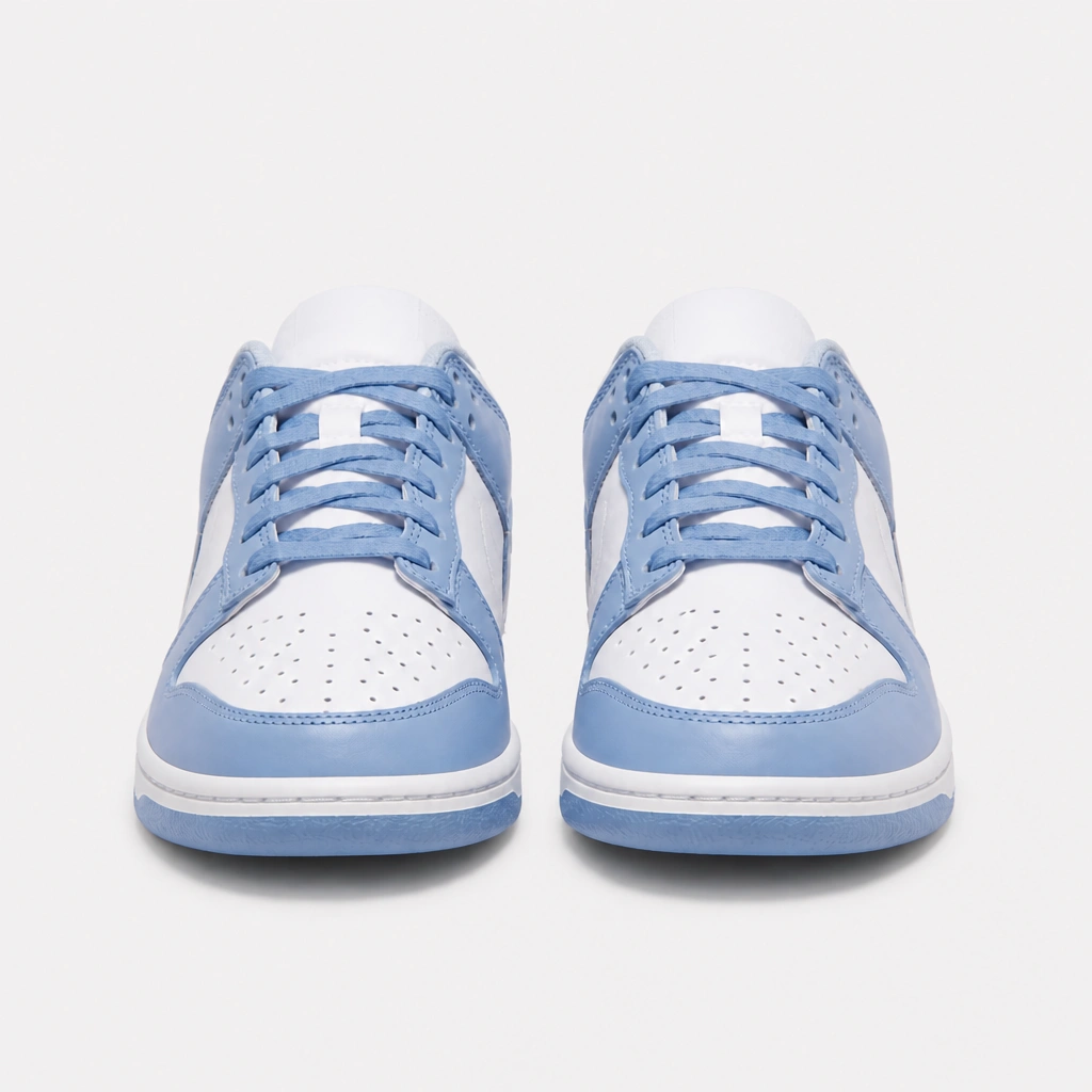 Blue sneakers, heel view